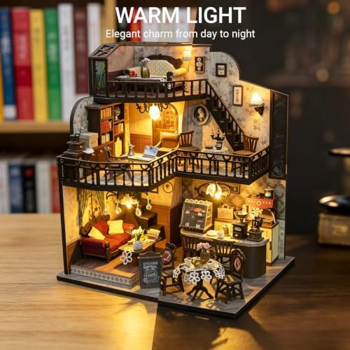 DIY Miniature House Kit, Fairy Dollhouse for Adults to Build, Mini Home Building Kit with Wooden Furniture & LED Lights,Garden Detials, Gift for Family and Friends (Fortunate Encounter Café) - Image 3
