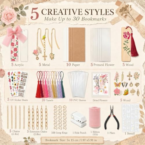 Fuyoooo 30 Set DIY Bookmark Making Kit, 5 Styles Bookmark with Tools - Image 2