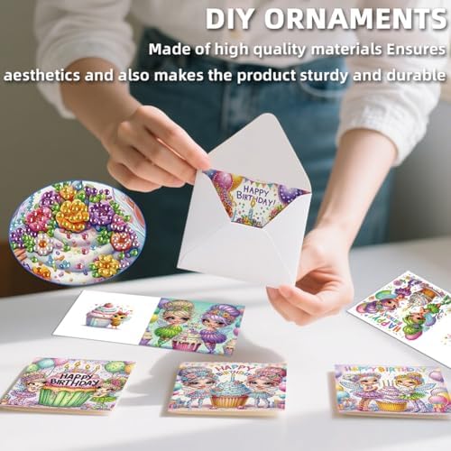 jinglinhh 6pcs Diamond Art Painting Happy Birthday Cupcake Fairy Greeting Cards with Envelopes, DIY Card Making Kits for Adults, Diamond Art Postcards Christmas Cards Craft Gifts - Image 5