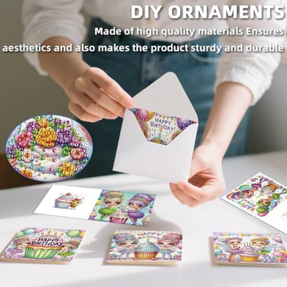 jinglinhh 6pcs Diamond Art Painting Happy Birthday Cupcake Fairy Greeting Cards with Envelopes, DIY Card Making Kits for Adults, Diamond Art Postcards Christmas Cards Craft Gifts - Image 5