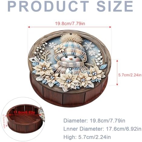 antor Diamond Painting Storage Box, Snowman DIY 5D Special Shape Diamond Art Wooden Organizer, Winter Christmas Round Diamond Tabletop Ornament for Adults Beginners, Home Office Decor Crafts Gift - Image 2
