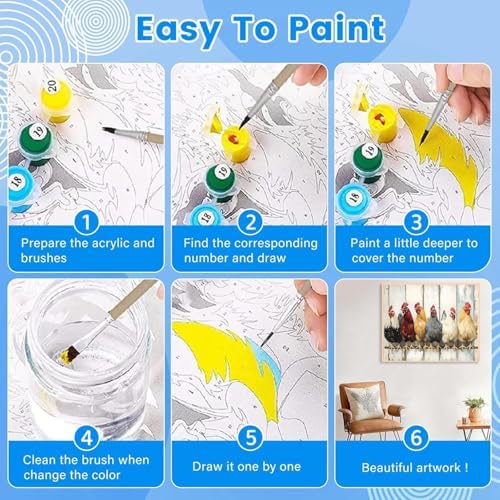 KYOQFVN Chicken Paint by Numbers Kits for Adults - DIY Paint by Numbers Kit on Canvas，Acrylic Painting by Number for Home Wall Decor 16 x 20 inch - Image 4
