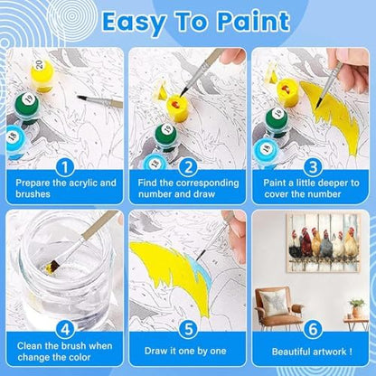 KYOQFVN Chicken Paint by Numbers Kits for Adults - DIY Paint by Numbers Kit on Canvas，Acrylic Painting by Number for Home Wall Decor 16 x 20 inch - Image 4