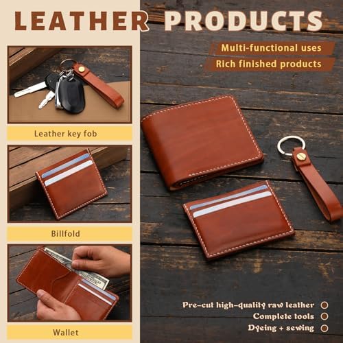 CBHGFEA 51Pcs Leather Working Kit, Vegetable Tanned Leather Craft Kit - Image 6