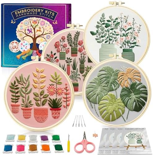 Huacan Embroidery Kit for Adults Beginners with 4 Hoops & Gift Box by Home