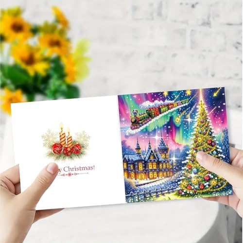 DIY Diamond Greeting Cards Set, 5D DIY Diamond Art Painting Festival Style Greeting Card, DIY Christmas Card Making Kits for Family Friends Handmade Gift-#03-6PC Christmas Tree - Image 4
