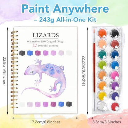 Easy Watercolor Workbook for Beginners - 12 Beautiful Step-by-Step Paintings Water Coloring Book, Includes 16 Colors Paints, Relaxing Art Projects and Creative Gift for Adults & Teen (Lizards) - Image 4