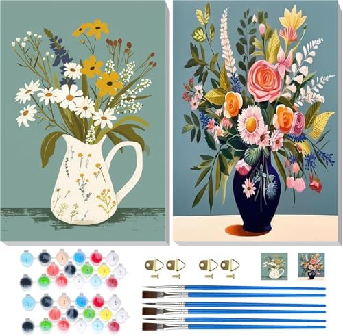2 Pack Easy Flowers Paint by Numbers Kit for Adults Beginner with Framed by VIGEGU