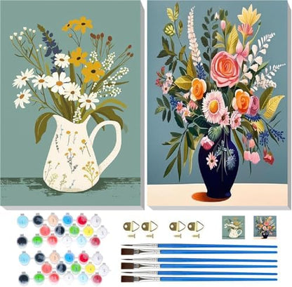 2 Pack Easy Flowers Paint by Numbers Kit for Adults Beginner with Framed by VIGEGU