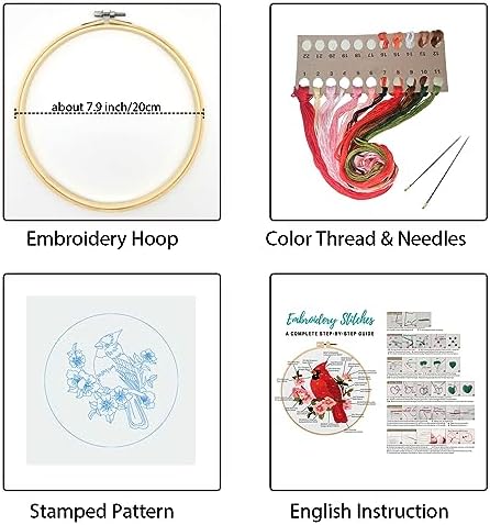 Louise Maelys Cardinal Embroidery Kits for Beginners with Flower Pattern - Image 2