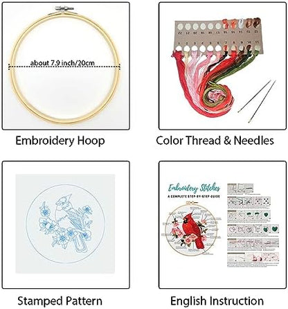 Louise Maelys Cardinal Embroidery Kits for Beginners with Flower Pattern - Image 2