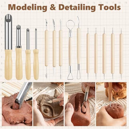 UUSYCUN 52PCS Pottery Tools for Sculpting, Ceramics Clay Tools for Pottery Kiln, Pottery Wheel, Trimming, Carving, Modeling, Beginners, Polymer Clay, Air Dry Clay, Pros, Adults, Crafting Supplies - Image 4