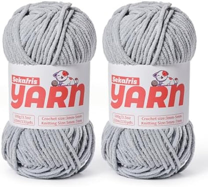 Plush Chunky Chenille Yarn for Crocheting, Soft Fluffy Velvet Yarn for Crocheting Amigurumi, Fuzzy Baby Blanket Knitting 200g/262yds Bulky(2 Grayish) by Sekafris