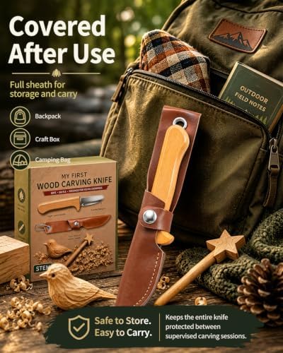 Whittling Knife for Kids, Safe Beginner Rounded Tip Wood Carving Knife - Image 7