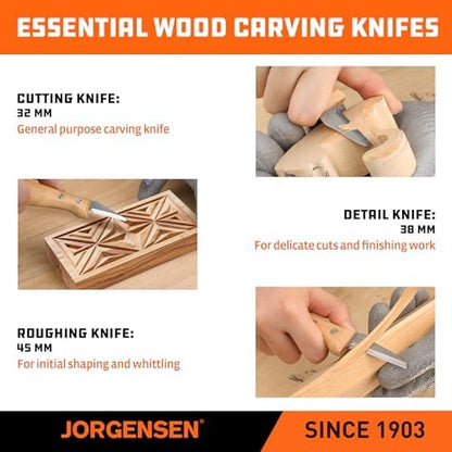Jorgensen 3-Piece Wood Carving Tool Set with Stainless Steel Knives - Image 7
