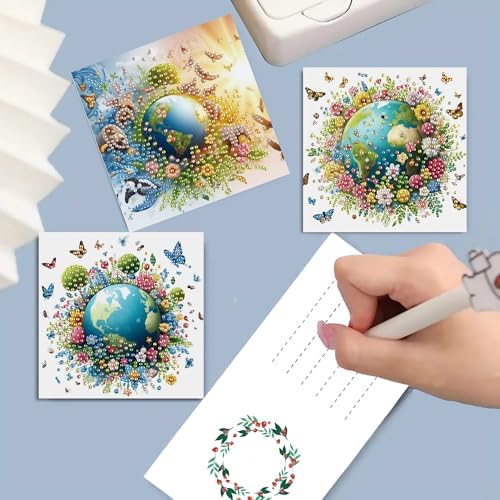 DIZAKIM 6-Piece Christmas-Themed Diamond Painting Greeting Cards Christmas Eve DIY Craft Kit Birthday Gift (Earth) - Image 6