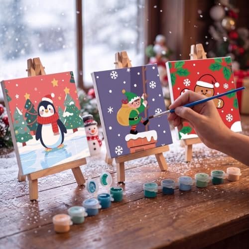 YooNotee 6 Pack Ghost Paint by Numbers Kit on Canvas with Wooden Easels & Brushes, 12x8 Inch Halloween Canvas Art Set for Adults Easy Acrylic Paint Kit Beginner for Halloween Home Decor - Image 6