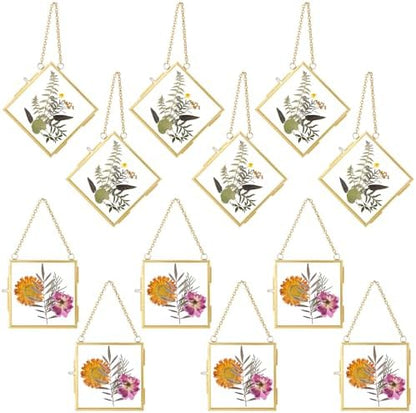 DoubleFill 12 Pcs Pressed Flower Frame Double Glass Gold Metal,4 x 4 Inch by DoubleFill