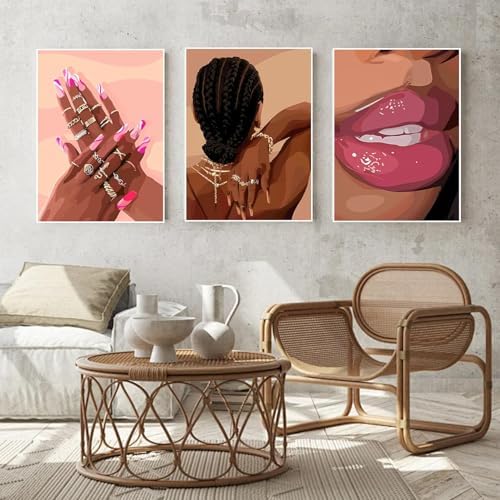 3 Pack Black Girl Pink Paint by Numbers Kit for Adults Canvas,Frameworkless - Image 4