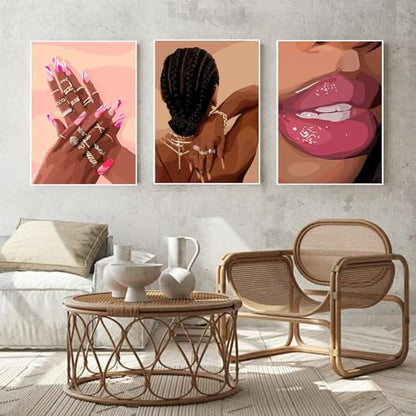 3 Pack Black Girl Pink Paint by Numbers Kit for Adults Canvas,Frameworkless - Image 4