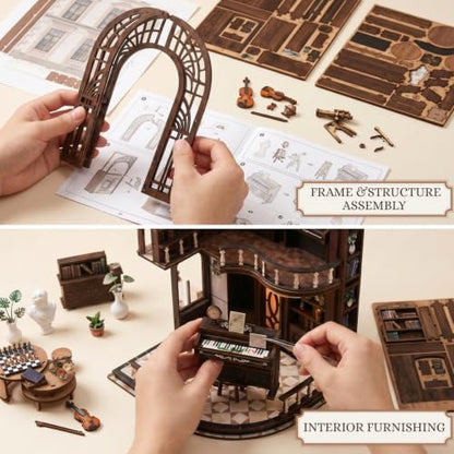 FERAHI DIY Book Nook Kits for Adults, Book Nook Decor with Led Light, Miniature House Kit, 3D Wooden Puzzle Books Nooks, Mini Dollhouse Kit for Bookshelf, Adult Craft Kits Gift - Image 3