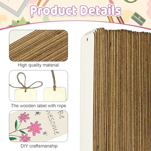 50 Sets 6 x 2 Inch Large Wooden Bookmarks with Holes and Ropes - Image 3