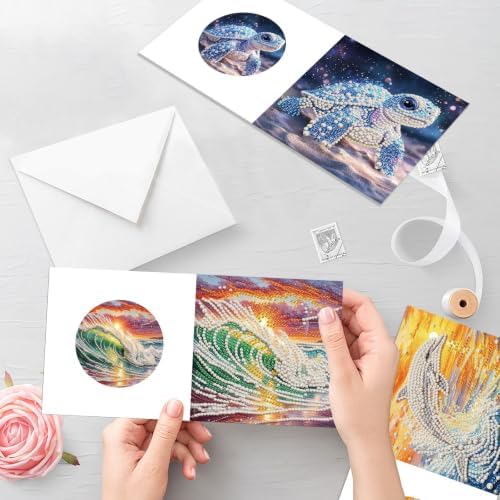 Artiphile DIY Pearl Art Painting Greeting Card Set Crafts Decor 6-Piece Foldable Cards Kit with Envelopes and Tools for Holiday Wishes Adult Crafting Project-Dolphin - Image 6