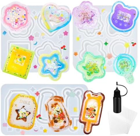 Resin Shaker Molds Set Kawaii Keychain Charms Pack of 9 Epoxy Silicone Trays Precision Tip Applicator Bottle Kit Bundle by FUNSHOWCASE
