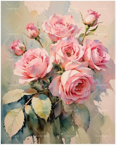 Pink Roses Bloom Paint by Numbers Kit for Adults - DIY Flowers Canvas Painting, Acrylic Paint Set, Suitable for Beginners, for Home Decoration or Presents(16X20IN Framed) by Unknown
