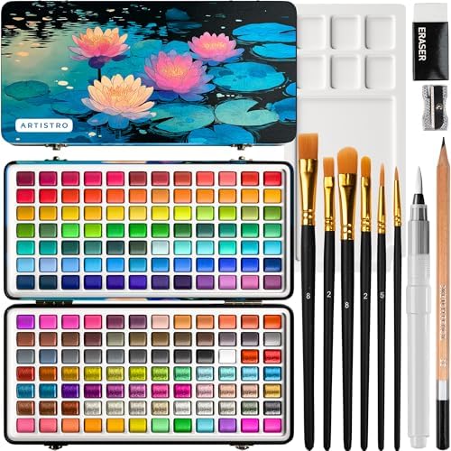 ARTISTRO Watercolor Paint Set with Palette & Brush Pens - 168 Colors by ARTISTRO