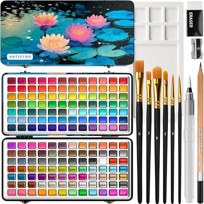 ARTISTRO Watercolor Paint Set with Palette & Brush Pens - 168 Colors by ARTISTRO