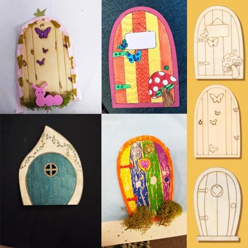 Honbay 36PCS Unfinished Blank Wooden Fairy Garden Door Mini Fairy House Door Wooden Miniature Door Wood Pieces Wood Slices Wood Chips Embellishments for DIY Crafts Home Party Decoration - 9 Styles - Image 7