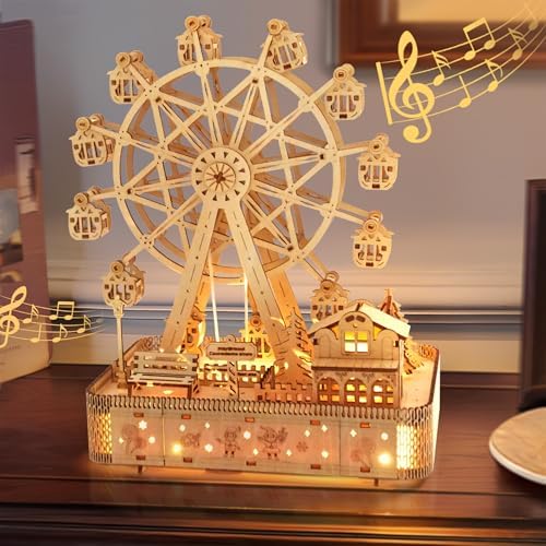 3D Wooden Puzzle for Adults, Musical Ferris Wheel with LED Lights by KWASVLYA-ForTheQuietJoysOfHome