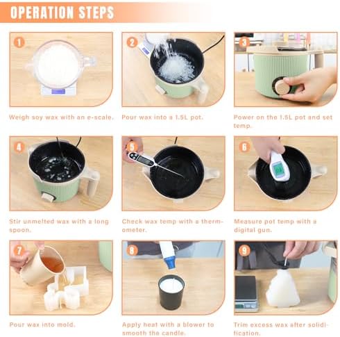 TOAUTO Candle Making Kit with Electronic 3Lbs Melting Pot, Pro DIY Candle Making Supplies Including Heat Gun, Digital Thermometer, Digital Scale, Wick Trimmer for Adults Candle Craft Project - Image 6