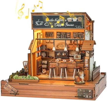 DIY Miniature House Kit (Vintage Coffee Shop) Tiny Dollhouse Kits for Adults to Build, Mini Model Kits with LED&Music Box, Wooden Adults Crafts Puzzles, Birthday Gifts for Family Friends - Image 2