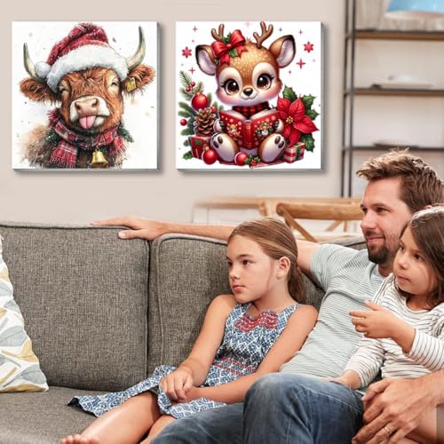 VIGEGU 4 Pack Christmas Paint by Numbers Kit for Adults with Framed,Cow Horse Deer Cardinal Lantern House Paint by Number DIY Adult Paint by Number Kits for Wall Decor 10x10in - Image 6