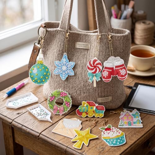 LAKEQUILL Festive Holiday 12 Pcs 5D Diamond Painting Keychain Kit - Image 5