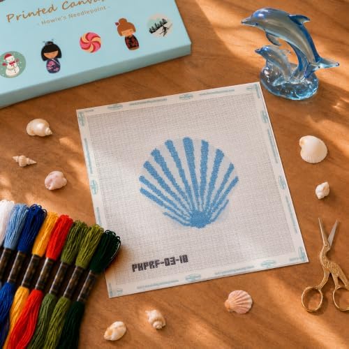 Howie's Needlepoint Aquatic Needlepoint Kits for Adults & Beginners, 18 Mesh Printed Needlepoint Canvas, Stamped Patterns Canvas Starter Kits(Blue Seashell,4"x 4") - Image 3