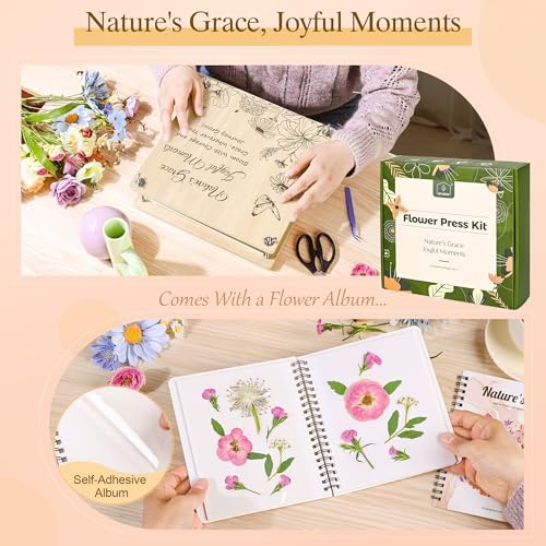 Joy&Grace Large Flower Press Kit for Adults with Designed Cover and DIY Album,10 Layers Plant Press and Plant Drying Toolkit, Flower Preservation Kit, 10.9" x 10.9" (Color Box, Natural Wood) - Image 6