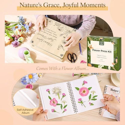 Joy&Grace Large Flower Press Kit for Adults with Designed Cover and DIY Album,10 Layers Plant Press and Plant Drying Toolkit, Flower Preservation Kit, 10.9" x 10.9" (Color Box, Natural Wood) - Image 6