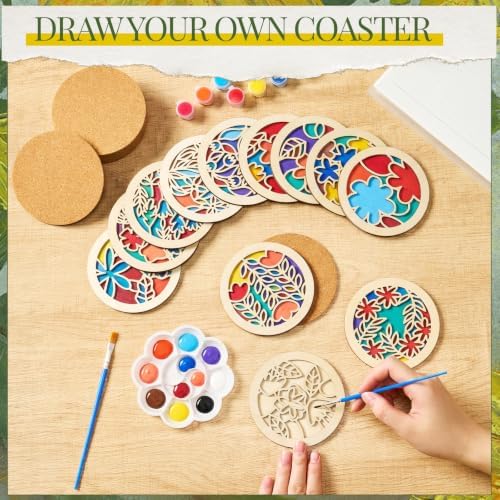 Reallnaive Wood Coasters Painting Kit DIY Craft, 24 Pcs, Floral - Image 3