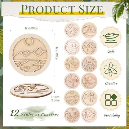 Reallnaive Wood Coasters Painting Kit DIY Craft, 24 Pcs, Landscape - Image 2