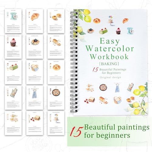 Watercolor Workbooks, 16 Colors Water Color Books Paint Set for Adults, Watercolor Coloring Book for Beginners, Water Color Workbook, 15 Beautiful Paintings for Beginners (Baking) - Image 3