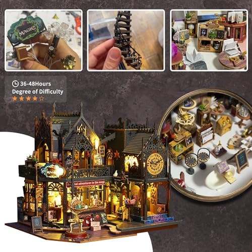 Flever Dollhouse Miniature DIY House Kit Creative Room with Furniture for Romantic Artwork Gift (Holo Magic City) - Image 6