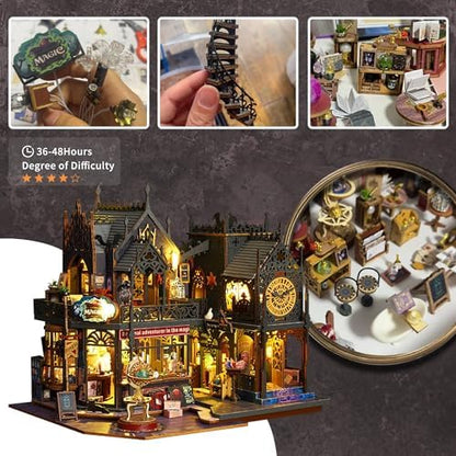 Flever Dollhouse Miniature DIY House Kit Creative Room with Furniture for Romantic Artwork Gift (Holo Magic City) - Image 6