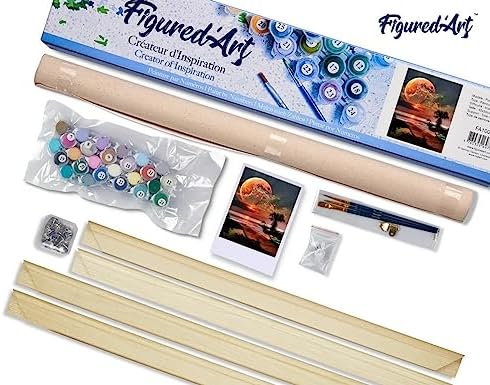 Figured'Art Paint by Numbers Kit for Adults Full Moon and Beach Front 16"x20" - Craft Art Painting Rolled Canvas with DIY Wooden Frame - Image 5