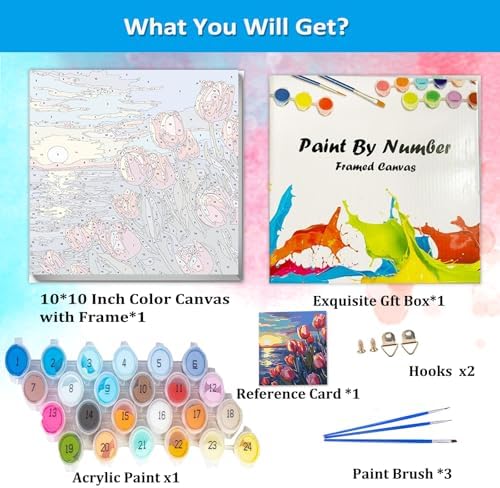 Artunion Framed Paint by Numbers Kit for Adults Beginners & Kids Ages 8-12,Sunset Tulip Flower Paint by Number with Frame,Floral Paint by Numbers Kit on Canvas 10 * 10 Inch Without Easel - Image 4