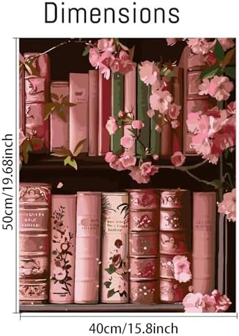 Canrichshop Books Paint by Numbers Kit for Adults,Bookshelf DIY Acrylic Painting Kit for Beginners Unframed,Flowers Easy Adult Paint by Number Kits on Canvas for Decor 16x20inch - Image 2