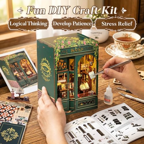 CUTEBEE Book Nook Kit - DIY Miniature House Kit for Adults, Teens and Beginners, Dollhouse Booknook Library Tiny House Bookshelf Decor 3D Wooden Puzzle, Gifts for Family, Friends (Owl Bookstore) - Image 4