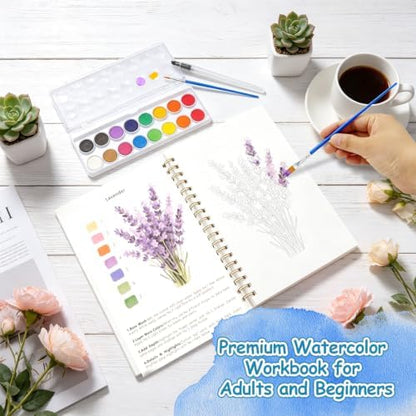 Watercolor Workbook for Adults – Flowers Watercolor Coloring Book with 14 Watercolor Paintings, 16 Colors, 3 Brushes & Color Mixing Guide – Large 200GSM Paper for Beginners & Art Enthusiasts - Image 6